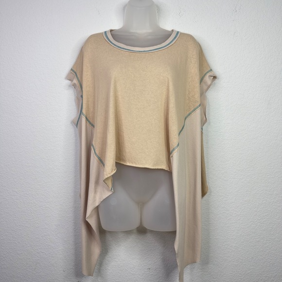 POL Tops - POL Shirt‎ Womens M Beige Knit Crop Oversized Asymmetrical Boho Lagenlook Draped